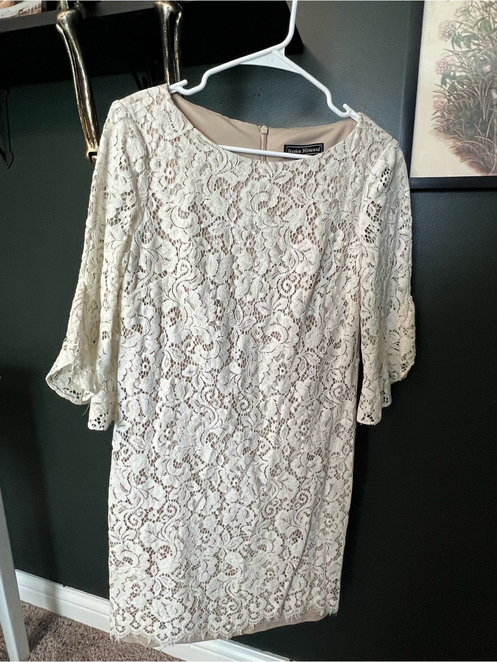 Jessica Howard Cream Lace Long Sleeve Shift Dress